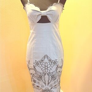 FARM Rio White and Black Midi Dress